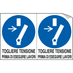 E9539A - foglio 2 etichette autoadesive Togliere tensione prima di...ISO 7010