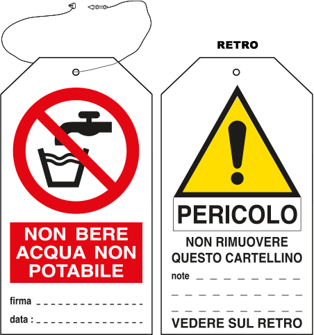 E9805 - Cartellino plastica non bere acqua non potabile..EN ISO 7010