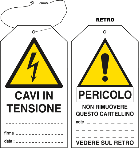 E9815 - Cartellino plastica pericolo cavi in tensione...EN ISO 7010