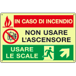 EL3539S - Etichetta ad.luminesc.In caso di incendio salita destra EN ISO 7010