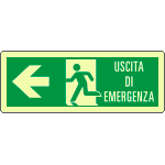 EL720101KS - Etichetta adesiva fotoluminescente freccia sinistra USCITA EMERGENZA