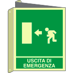 L20105BIWA - cartello bifacciale uscita emergenza sinistra luminescente