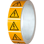 NPS110750 - rotolo da 250 pittogrammi adesivi lato mm  50 PERICOLO TENSIONE
