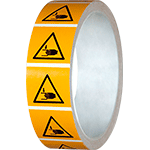 NPS1116100 - rotolo da 250 pittogrammi adesivi lato mm 100 PERICOLO SCHIACCIAMENTO