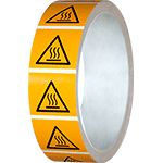 NPS113925 - rotolo da 250 pittogrammi adesivi lato mm  25 PERICOLO SUPERFICIE CALD