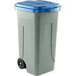 PRM100B - portarifiuti polipropilene col.grigio+coperchio BLU cap.100 l c.ruote