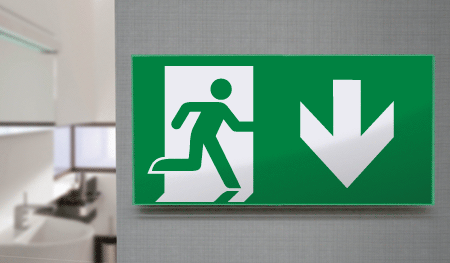 SECET23C - segnale vetro CRYSTAL monofacc.uscita emergenza basso EN 7010 E002