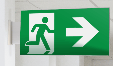 SECET24BD - segnale vetro CRYSTAL bifacc.uscita emergenza dx EN 7010 E002