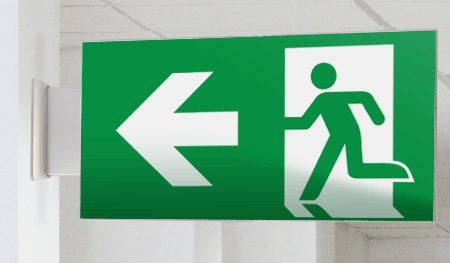 SECET25BD - segnale vetro CRYSTAL bifacc.uscita emergenza sx EN 7010 E001