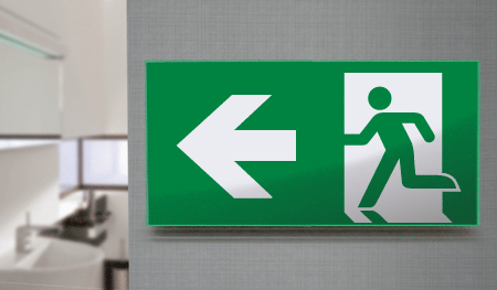 SECET25C - segnale vetro CRYSTAL monofacc.uscita emergenza sx EN 7010 E001