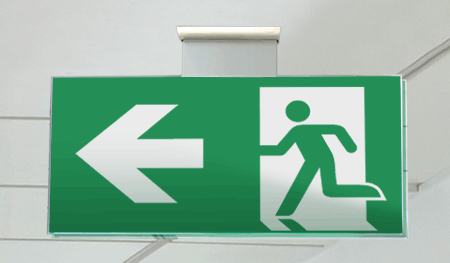 SECET25SD - segnale vetro CRYSTAL sospesa uscita emergenza sx EN 7010 E001