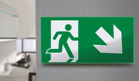 SECET28D - segnale vetro CRYSTAL monofacc.uscita emergenza dx basso EN 7010 E002