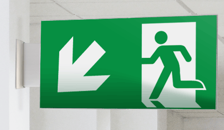 SECET29BC - segnale vetro CRYSTAL bifacc.uscita emergenza sx basso EN 7010 E001