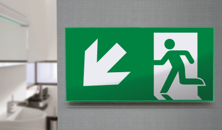 SECET29C - segnale vetro CRYSTAL monofacc.uscita emergenza sx basso EN 7010 E001