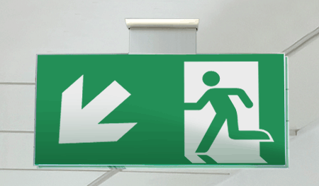 SECET29SD - segnale vetro CRYSTAL sospesa uscita emergenza sx basso EN 7010 E001