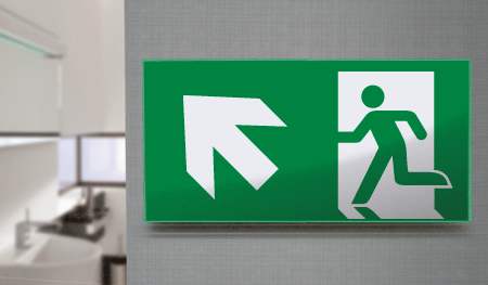 SECET31C - segnale vetro CRYSTAL monofacc.uscita emergenza sx alto EN 7010 E001