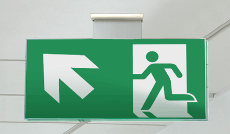 SECET31SD - segnale vetro CRYSTAL sospesa uscita emergenza sx alto EN 7010 E001