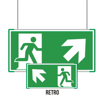 SEME715106SNC - targa bifacciale METAL sospesa Uscita emergenza Nord Est EN ISO 7010