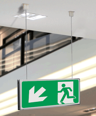 SEME715107SN - Segnale all. Metal sospesa Uscita emergenza sx basso EN ISO 7010