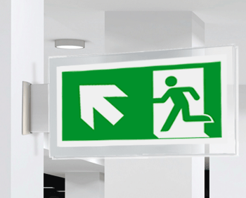 SEPE715105BR - targa PLexiglass bifacc. uscita di emergenza sn alto EN ISO 7010 E001