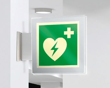 SEPSE15156BW - targa Plexi bifacciale  Defibrillatore EN ISO 7010 E010