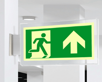 SEPSE715103BR - targa PLexiglass bifacc. uscita emergenza avanti EN ISO 7010 E002