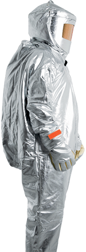 TAA57L - tuta intera tessuto c.fibra aramidica,alluminizzata, coibentata tg.L