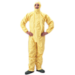 TYV3L - Tuta monouso Tychem C con cappuccio colore giallo tg.L