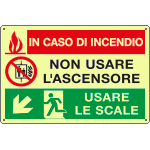 [EL3536P] EL3536P - Cartello PVC luminesc.In caso di incendio discesa sinistra EN ISO 7010