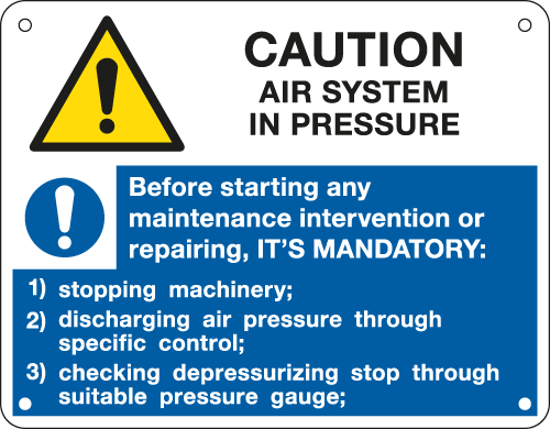 [EYE49201F] EYE49201F - sign warning CAUTION AIR SYSTEM EN ISO 7010  EN ISO 7010 W001 M001