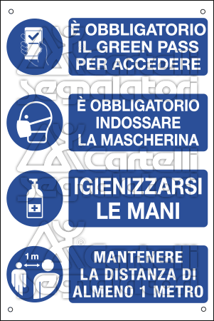 [FL56221Y] FL56221Y - Cartello lamiera scatolata "E' obbligatorio il Green Pass"