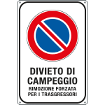 [FL5683Y] FL5683Y - cartello lamiera scatolato "Divieto di campeggio"