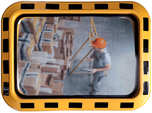 [SP044] SP044 - specchio industriale rettangolare cornice giallo/nera cm 60x40