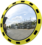 [SP051] SP051 - specchio industriale rotondo cornice giallo/nera diametro cm 100