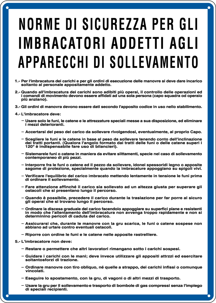 [3609] 3609 - Cartello NORME PER IMBRACATORI APP. SOLLEV.