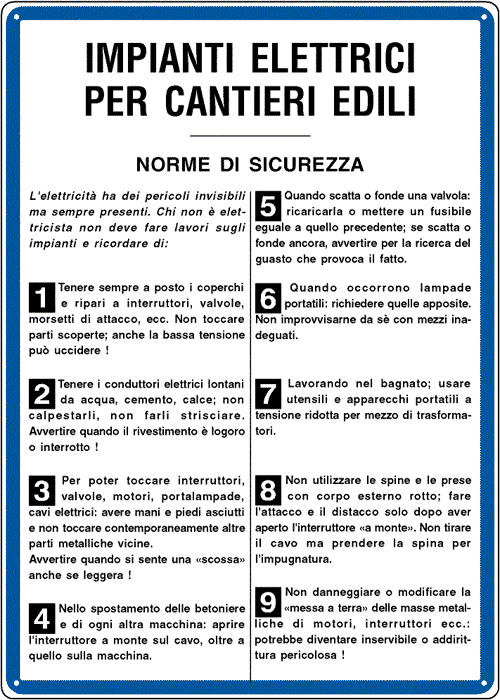 [3614] 3614 - Cartello NORME IMPIANTI ELETTR. CANTIERI EDILI