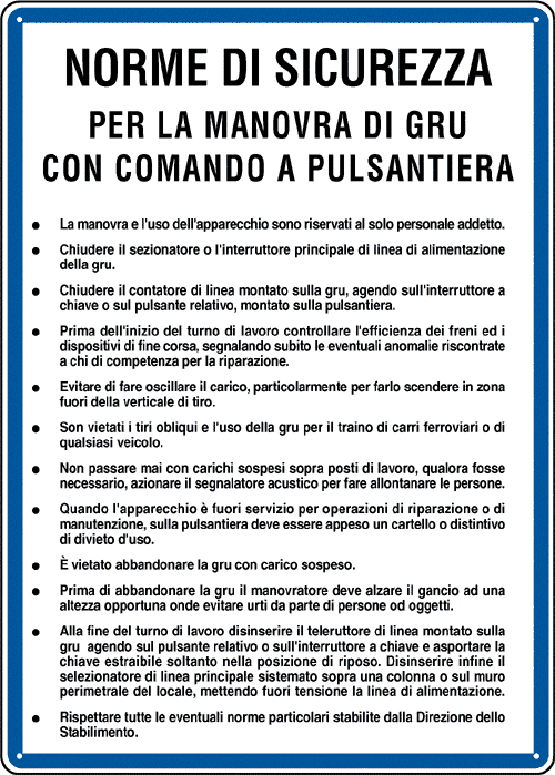 [3617] 3617 - Cartello NORME MANOVRA GRU A PULSANTIERA