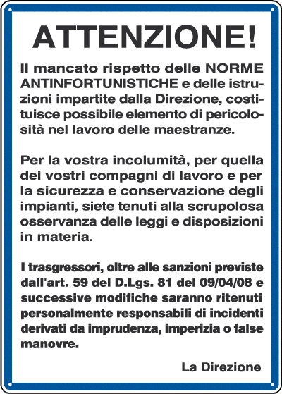 [4542] 4542 - Cartello NORME il mancato rispetto delle norme