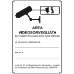 [27398] 27398 - cartello alluminio AREA VIDEOSORVEGLIATA (D.LGS. n.101 del 10/08/2018)
