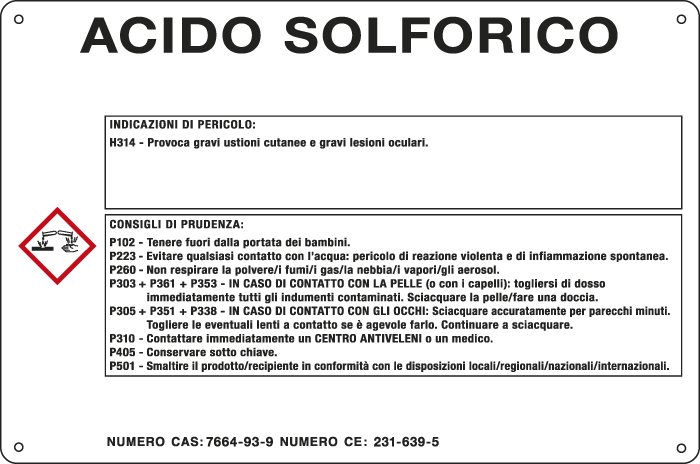 [27B580] 27B580 - cartello sostanze pericolose simbologia CLP " ACIDO SOLFORICO "