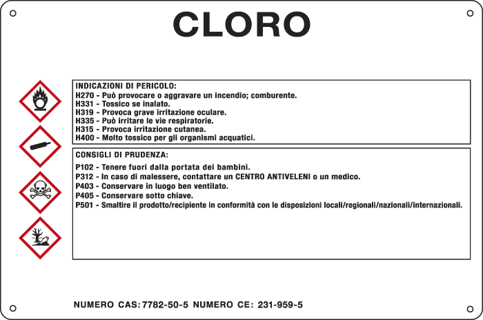 [27B980] 27B980 - cartello sostanze pericolose simbologia CLP " CLORO"