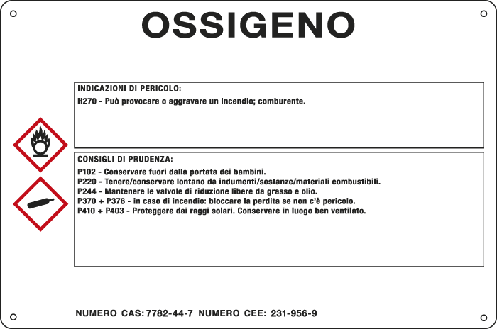 [35A380] 35A380 - cartello sostanze pericolose simbologia CLP " OSSIGENO "