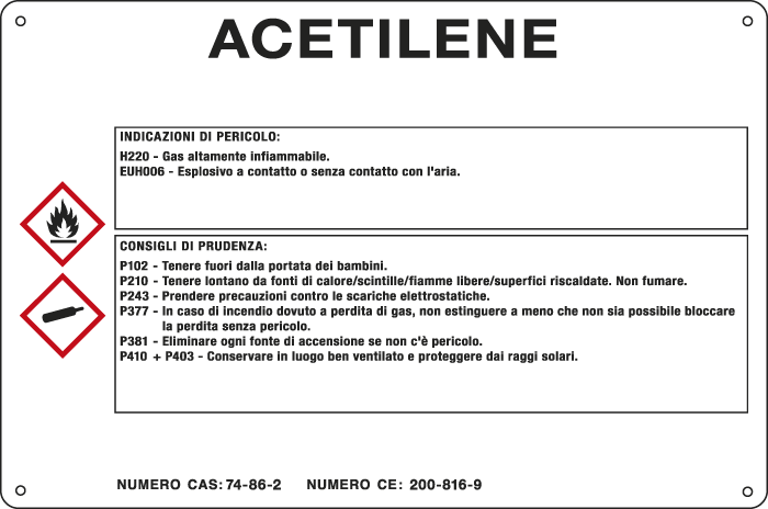[35A861] 35A861 - cartello sostanze pericolose simbologia CLP " ACETILENE "