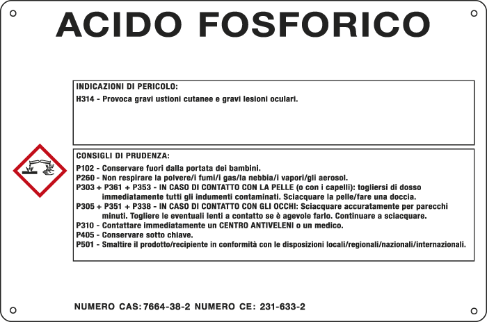 [35B990] 35B990 - cartello sostanze pericolose simbologia CLP " ACIDO FOSFORICO "