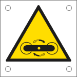 [49685N] 49685N - Cartello alluminio pericolo brandeggio rulli