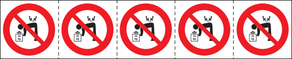 [49778MS] 49778MS - Foglio n.5 etichette adesive 60x60 Divieto di sollevare i pesi