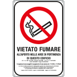 [5699Y] 5699Y - Cartello vietato fumare all'aperto nelle aree di pertinenza di questo.