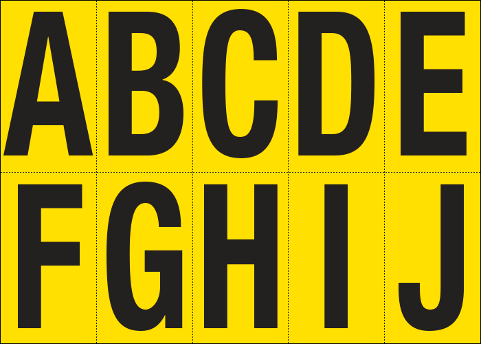 [905AJ] 905AJ - Foglio n.10 etichette adesive G/N lett.da A a J