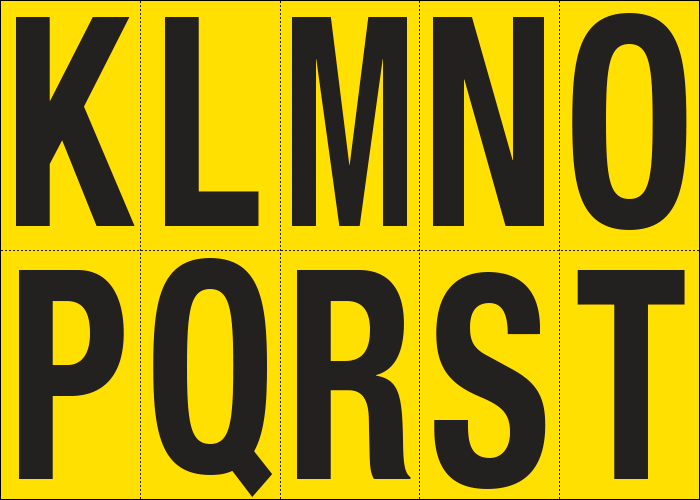 [905KT] 905KT - Foglio n.10 etichette adesive G/N lett.da K a T