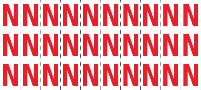 [912N] 912N - Foglio n.30 etichette adesive B/R lettera N